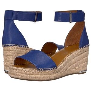 Excellent Condition Franco Sarto Clemens Blue Leather Espadrille Wedges